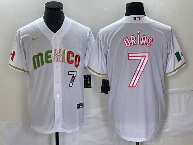 Men 2023 World Cub Mexico #7 Urias White Nike MLB Jersey style 26